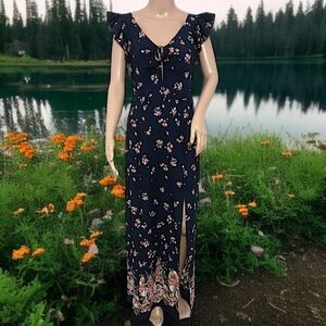 Vtg 90s Dark Floral Dress S 5  Fairy Romantic Grunge Witchy Milkmaid Whimsigoth.